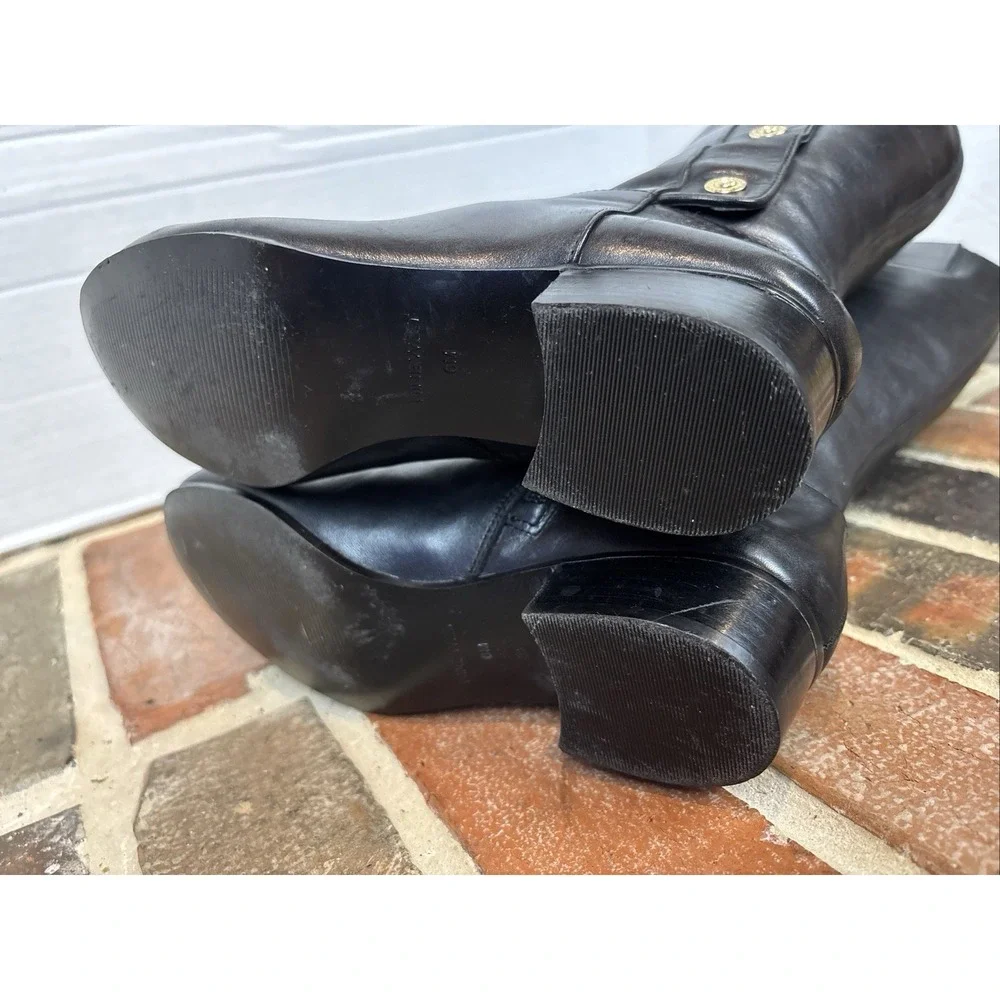 Nine West Black Leather Knee High Riding Boots w/ Gold‎ Buttons Size 6M  (T39)